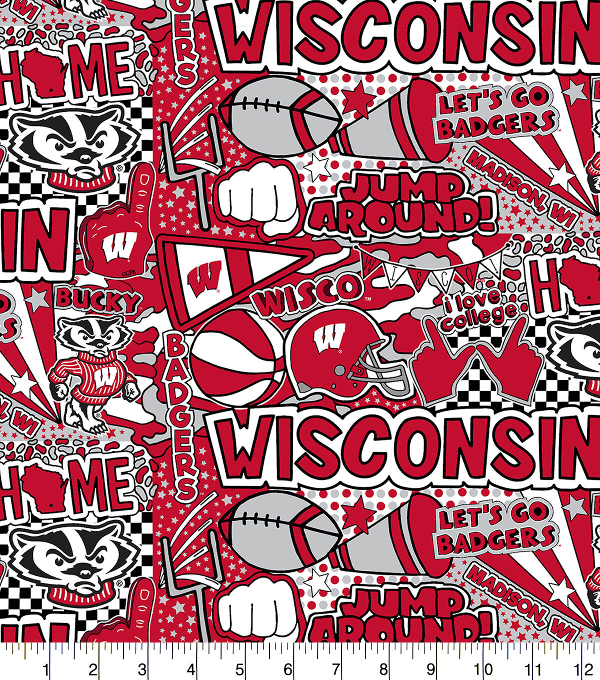 University of Wisconsin Badgers Cotton Fabric Pop Art