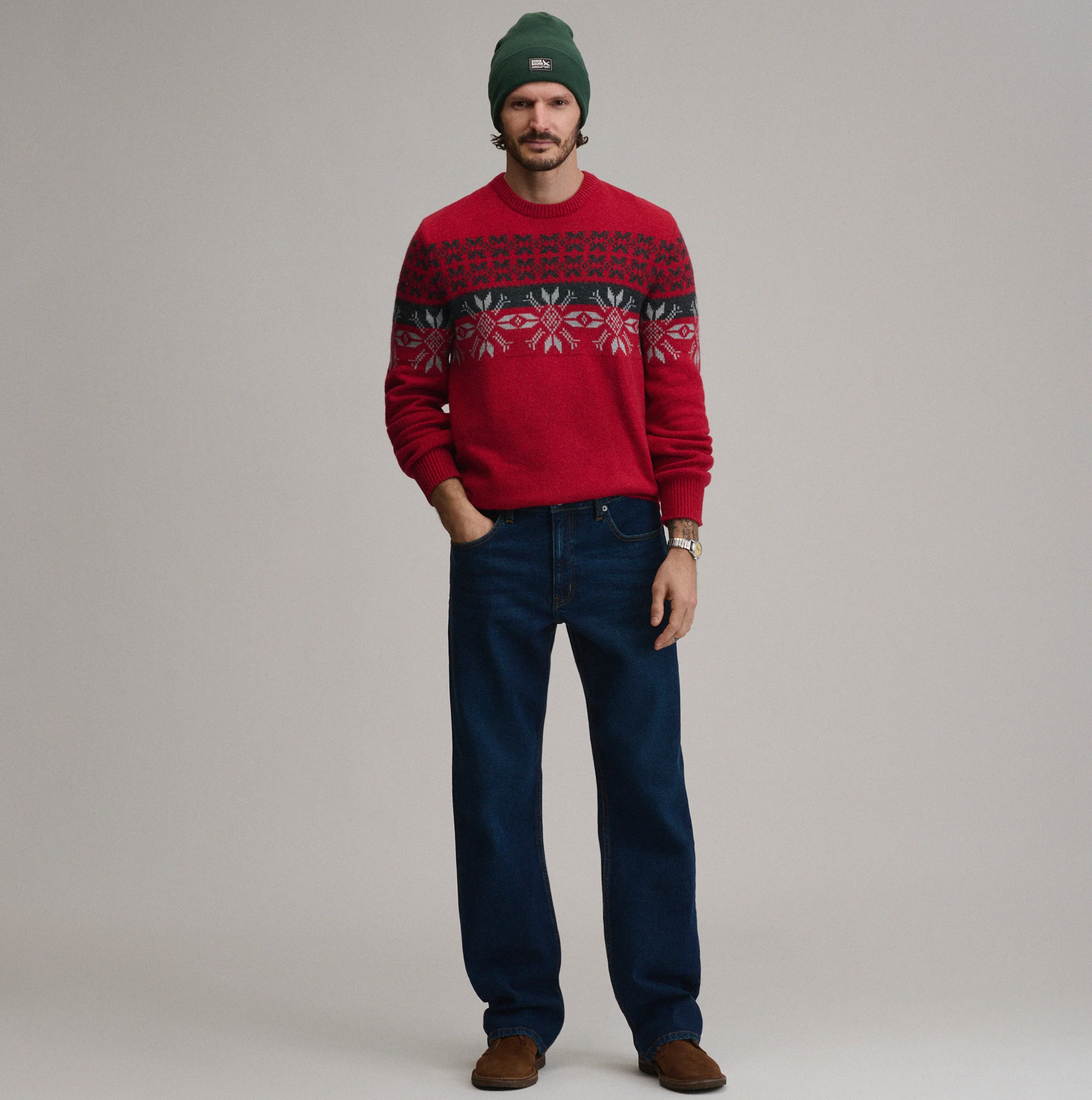 Men's Holiday Festive Jacquard Crew Sweater