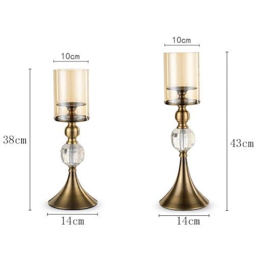 SOGA 2X 43cm 38cm Glass Candle Holder Candle Stand Glass/Metal