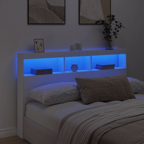 NNEVL Headboard Cabinet with LED White 160x17x102 cm