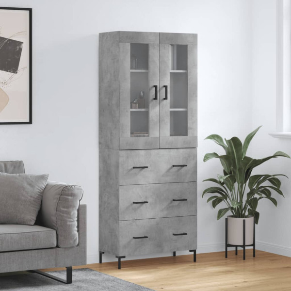 Szafka Regał Witrynka Szara Beton Szklana 69.5x34x180 cm do Salonu Pokoju