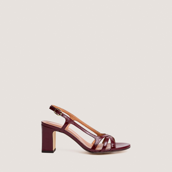 Sandales à hauts talonsen vernis plissé bordeaux | VAIANA