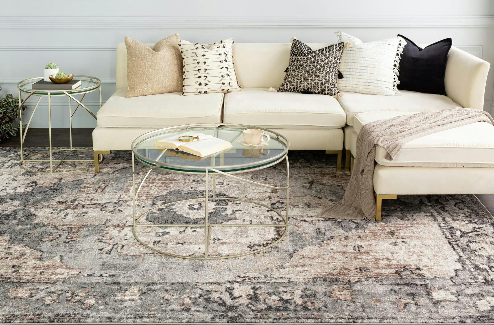 DIONNE - Tapis Vintage Oriental - Anthracite et Ivoire - 130x170cm