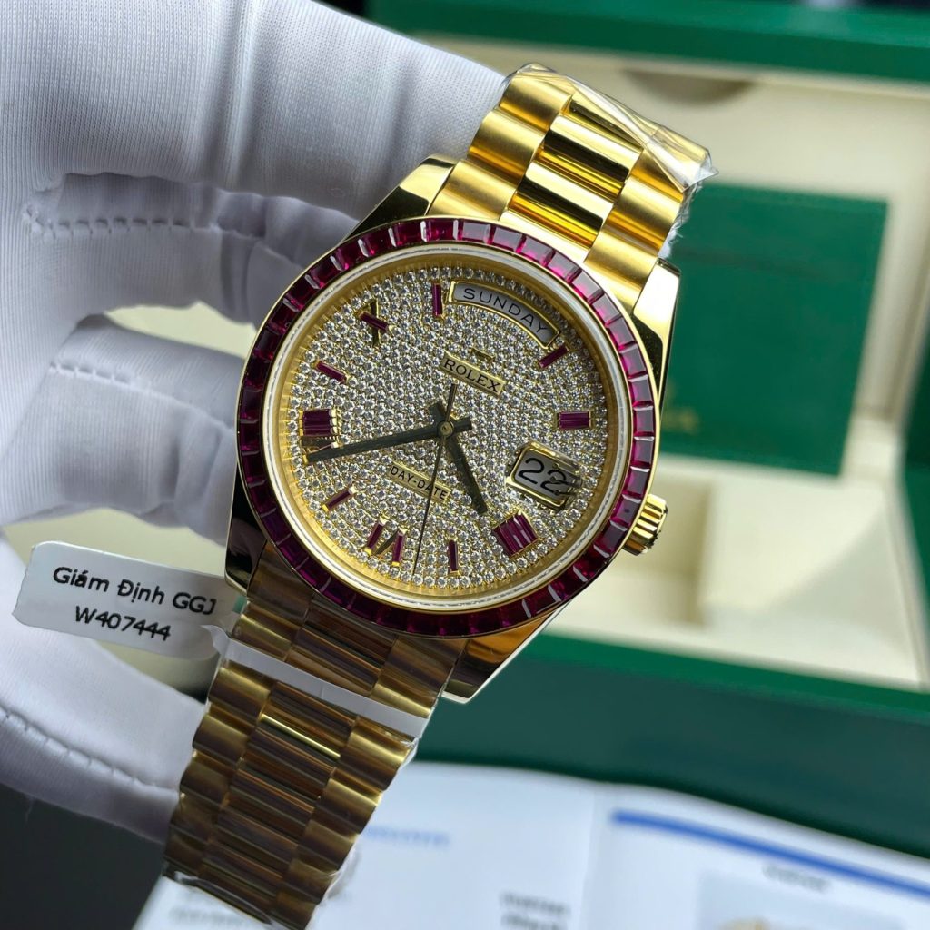 Rolex Day-Date YG Plated Gem-set Bezel Diamond Dial 40mm Super Clone