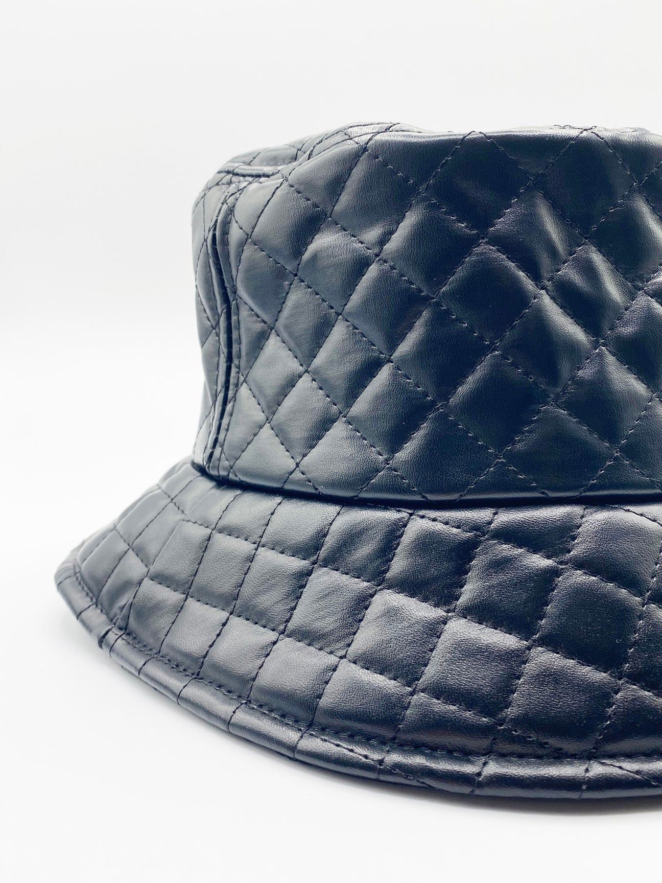 SVNX Emerald Quilted PU Leather Bucket Hat In Black