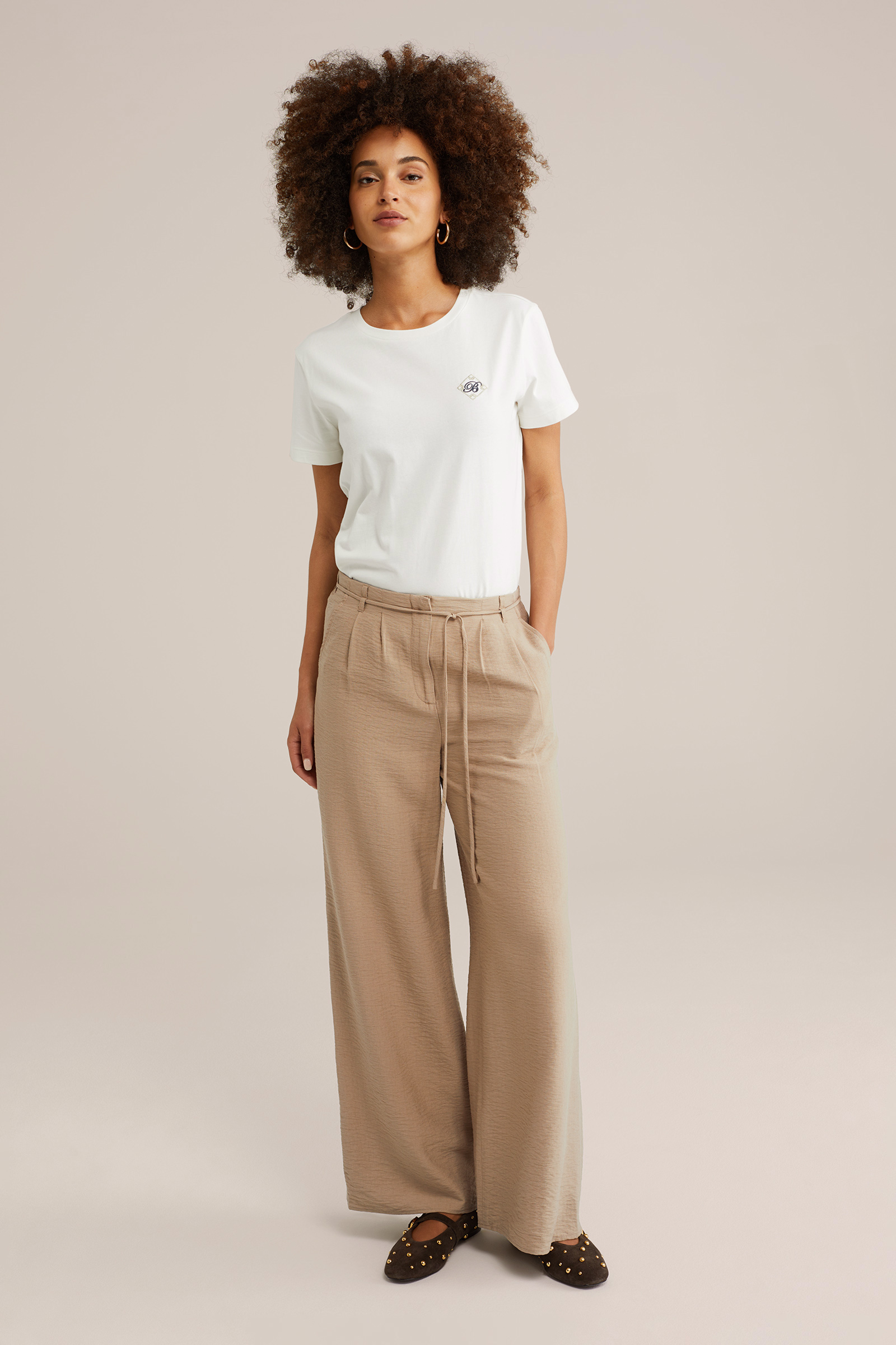 Dames wide leg broek met structuur