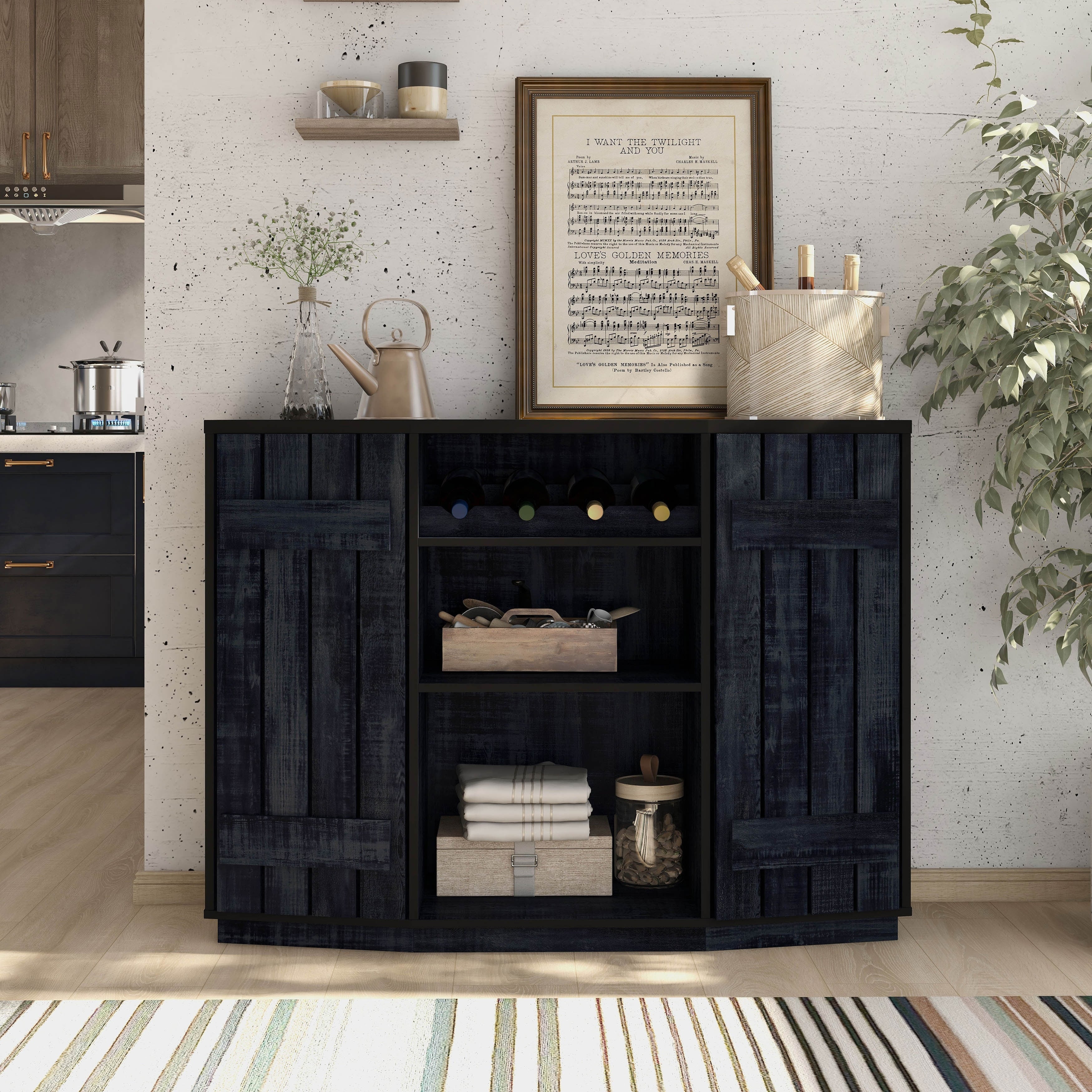 DH BASIC Rustic Navy Blue 4-bottle Buffet Cabinet (47-inch) by Denhour