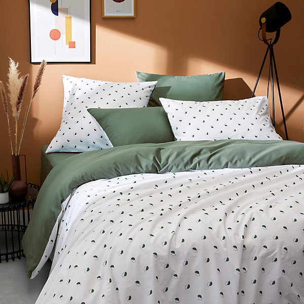 Housse de couette 140x200 cm percale coton ALEX vert Kaki