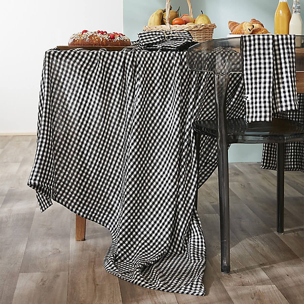 JOEL - Nappe Rectangulaire 150x350cm Gaze de Coton Vichy Coloris Truffe