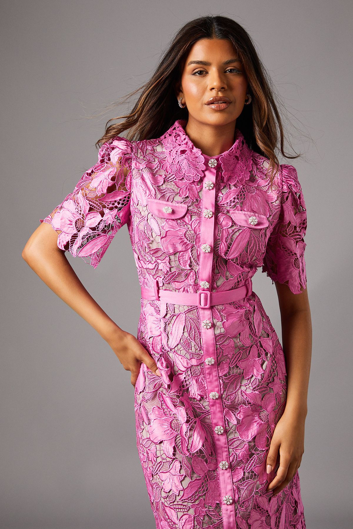 Coast Petite Lace Shirt Dress With Contrast Collar