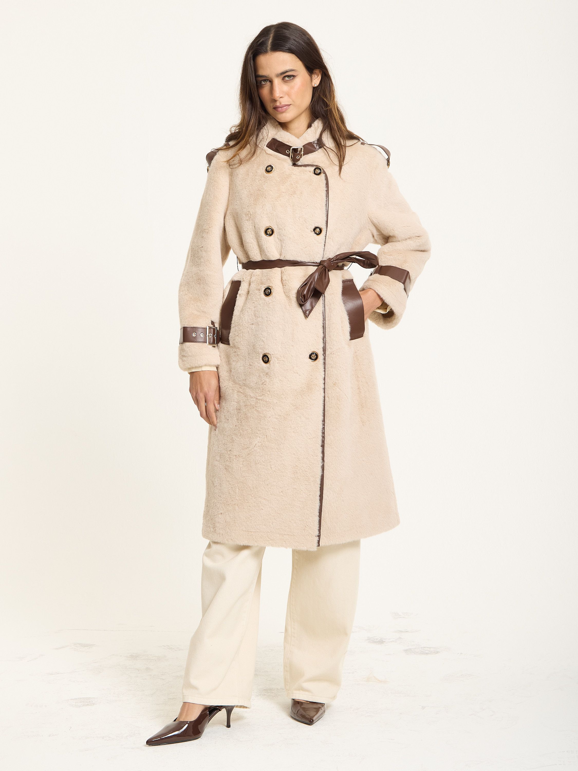 House of Holland Cream Faux Shearling Coat