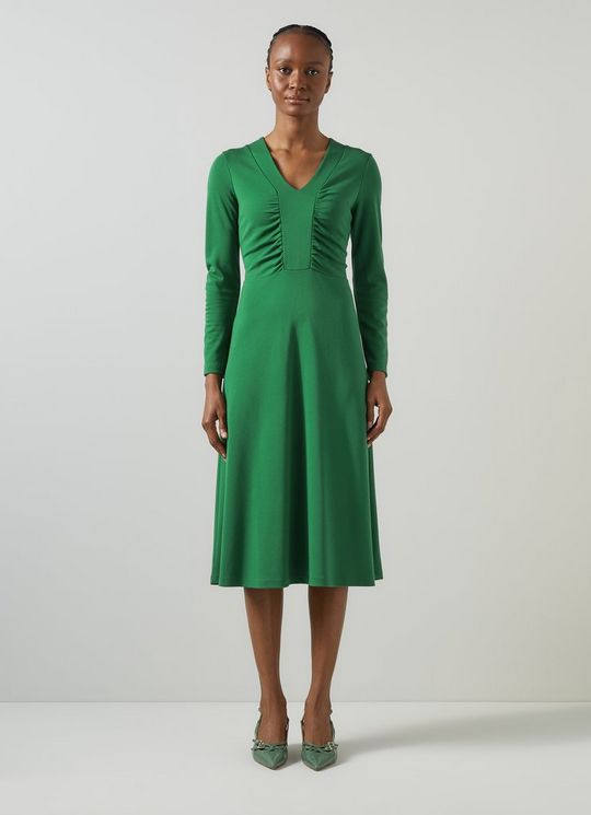 Lacey Verdant Green Gathered Bust LENZING? ECOVERO? Viscose Midi Dress