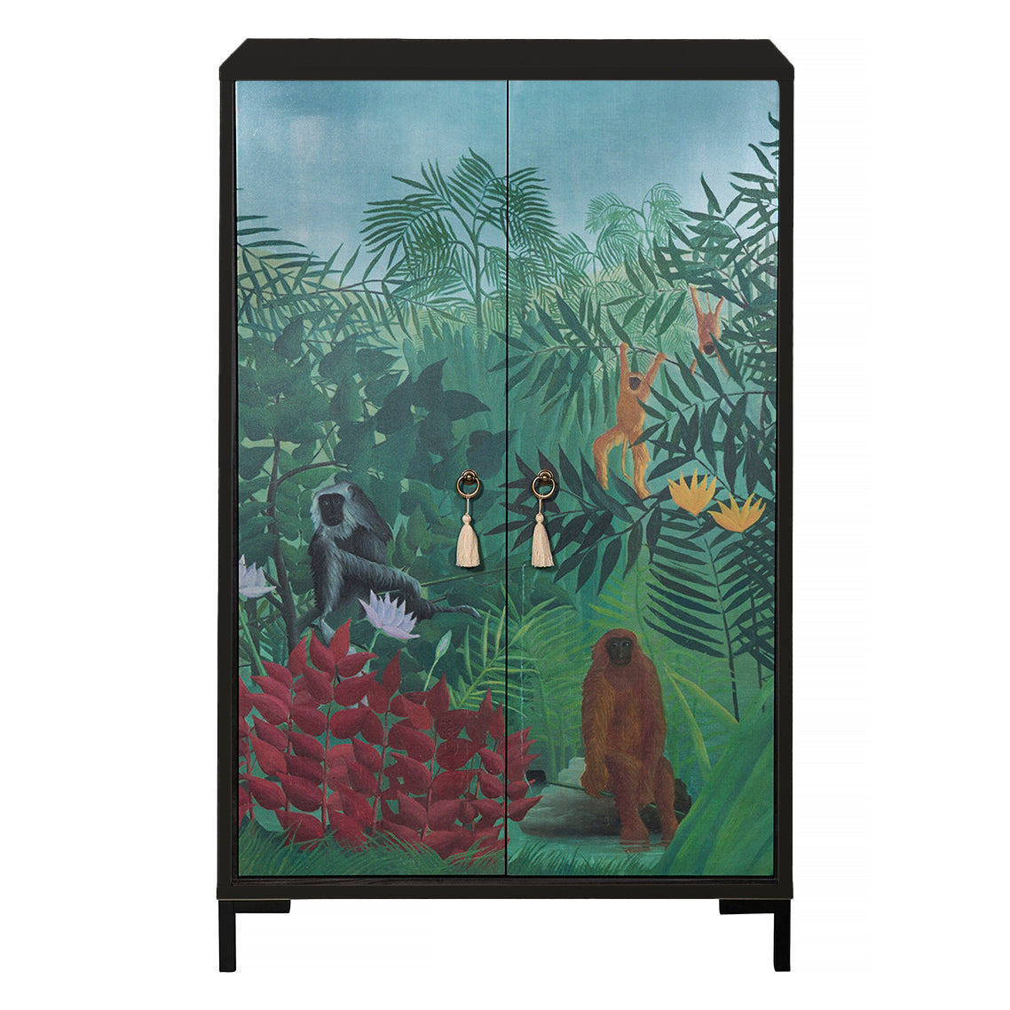 Dressoir van MDF met 2 decoratieve deuren, motief in diep jungle-groen
