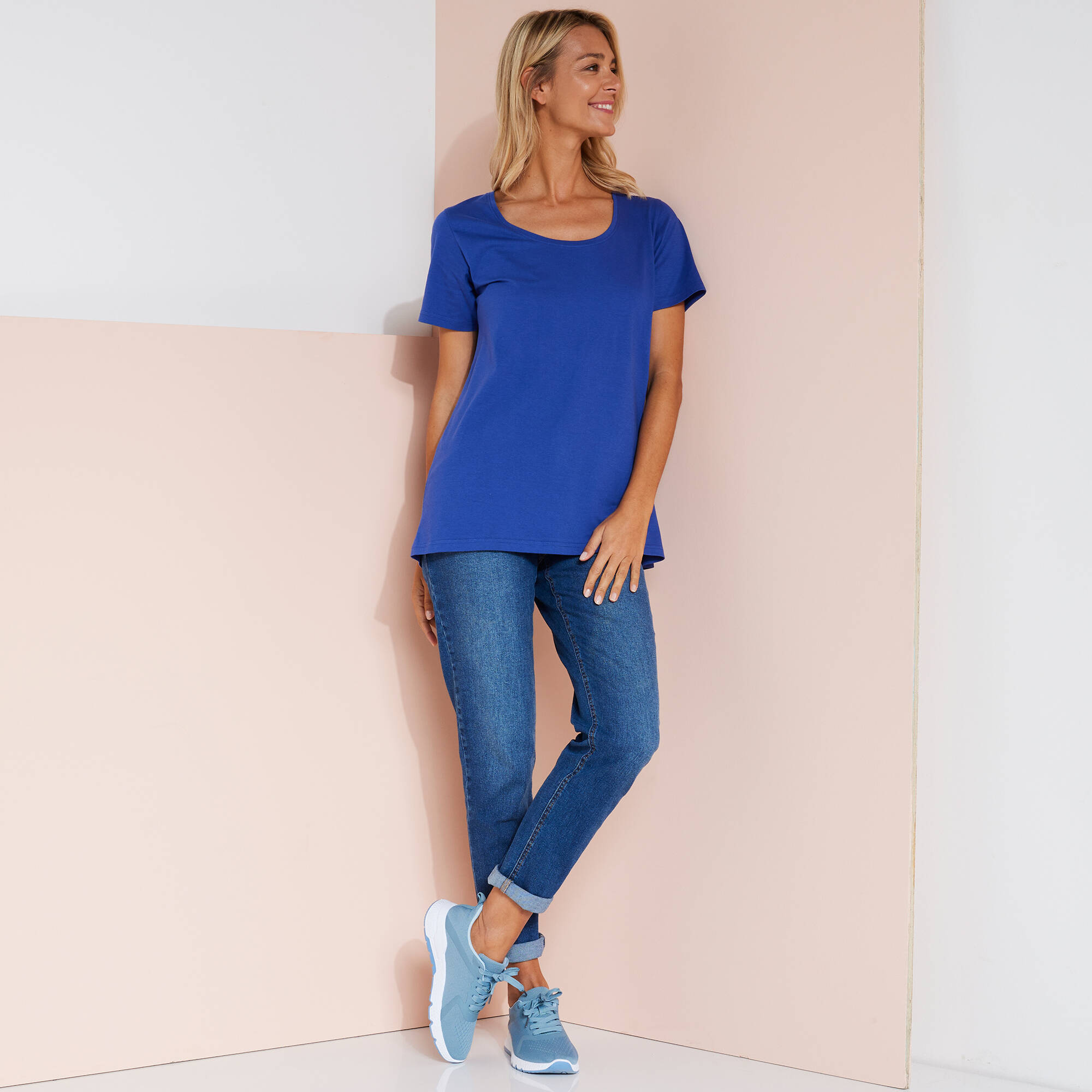 T-shirt uni col rond, coton biologique(**)