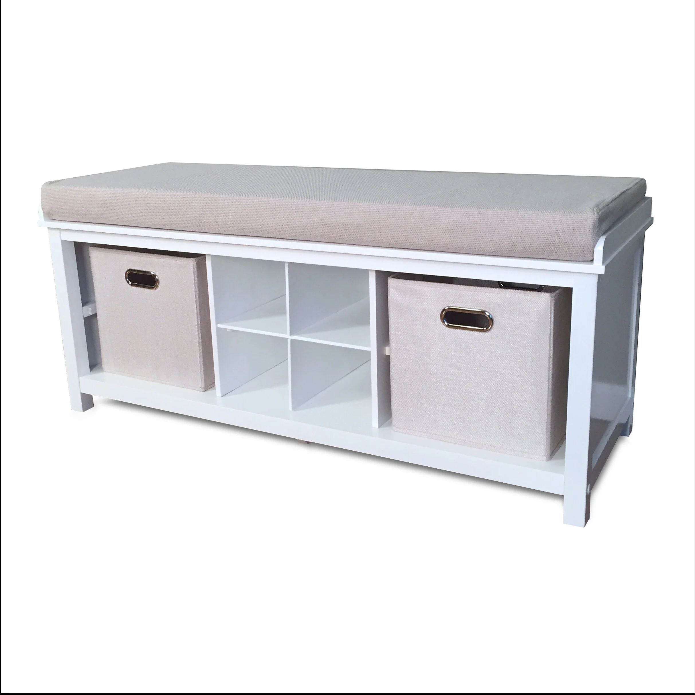 John Louis Home Solid Wood Entryway Bench with 4 Shoe Cubbies White