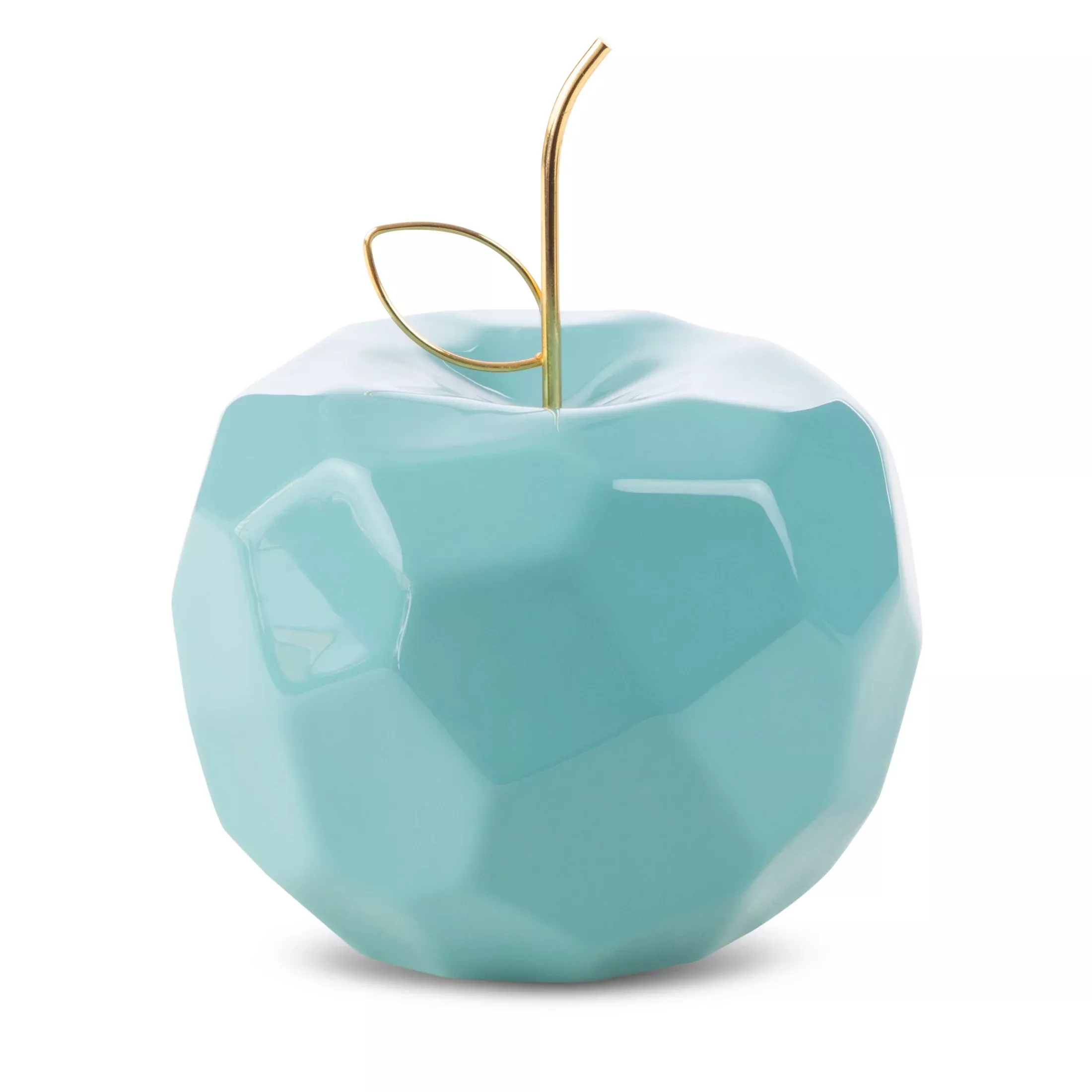 Figurka ceramiczna niebiesko-złota jabłko o geometrycznych kształtach średnica 16x13 cm APEL
