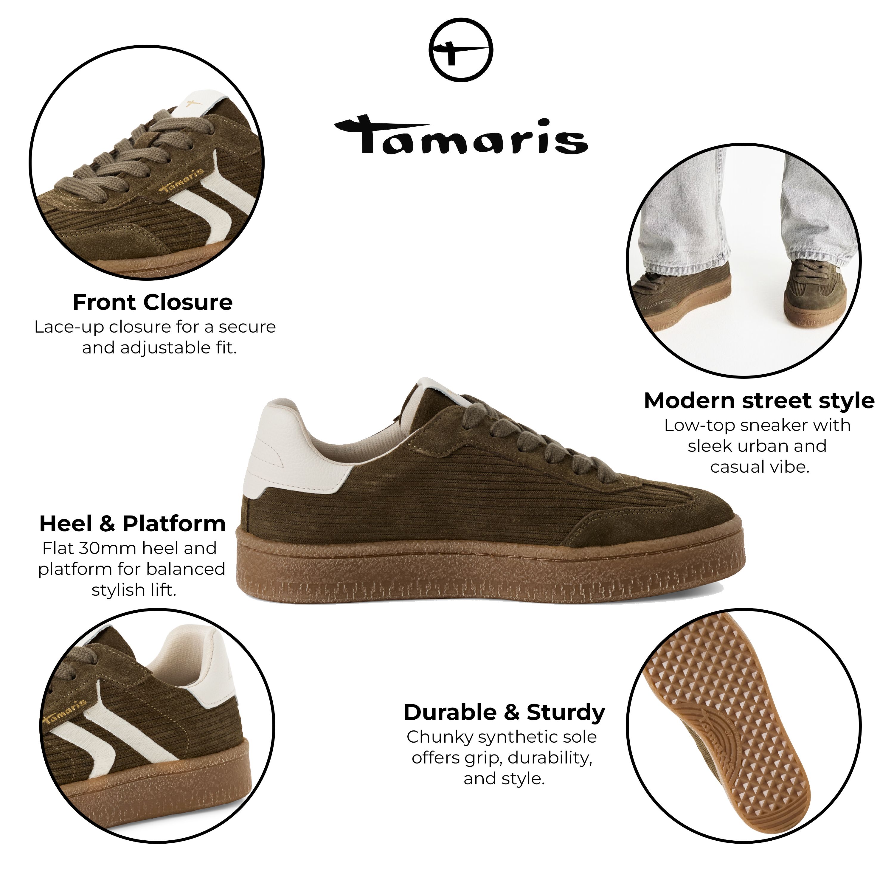 Infinity Leather Tamaris Suede Leather Fashion Lace Up Sneakers