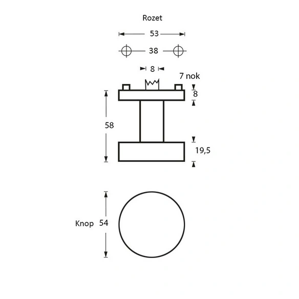 Türknopf, rund D.53 mm
