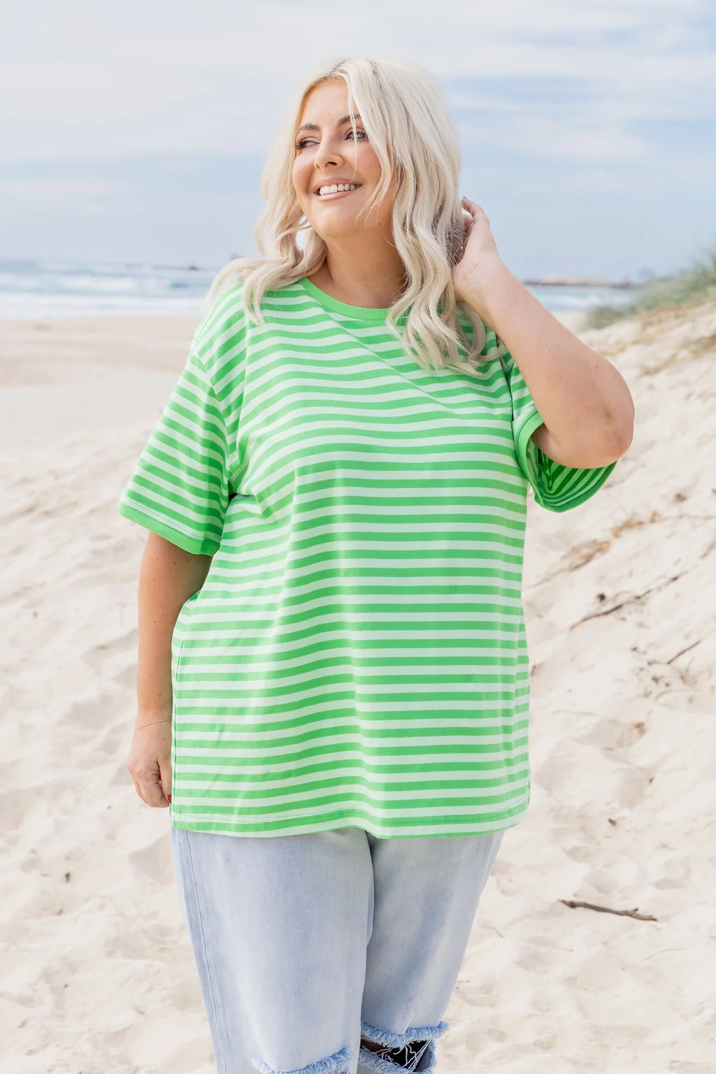 Striped Tee in Green/Light Green
