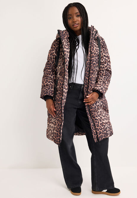 Womens Brown Leopard Print Padded Coat