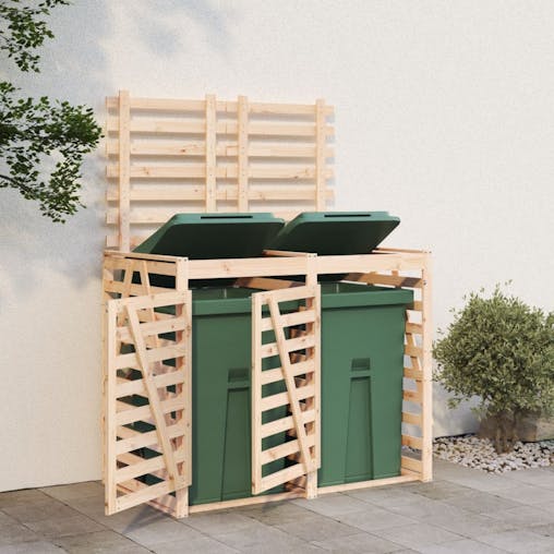 NNEVL Double Wheelie Bin Storage Solid Wood Pine