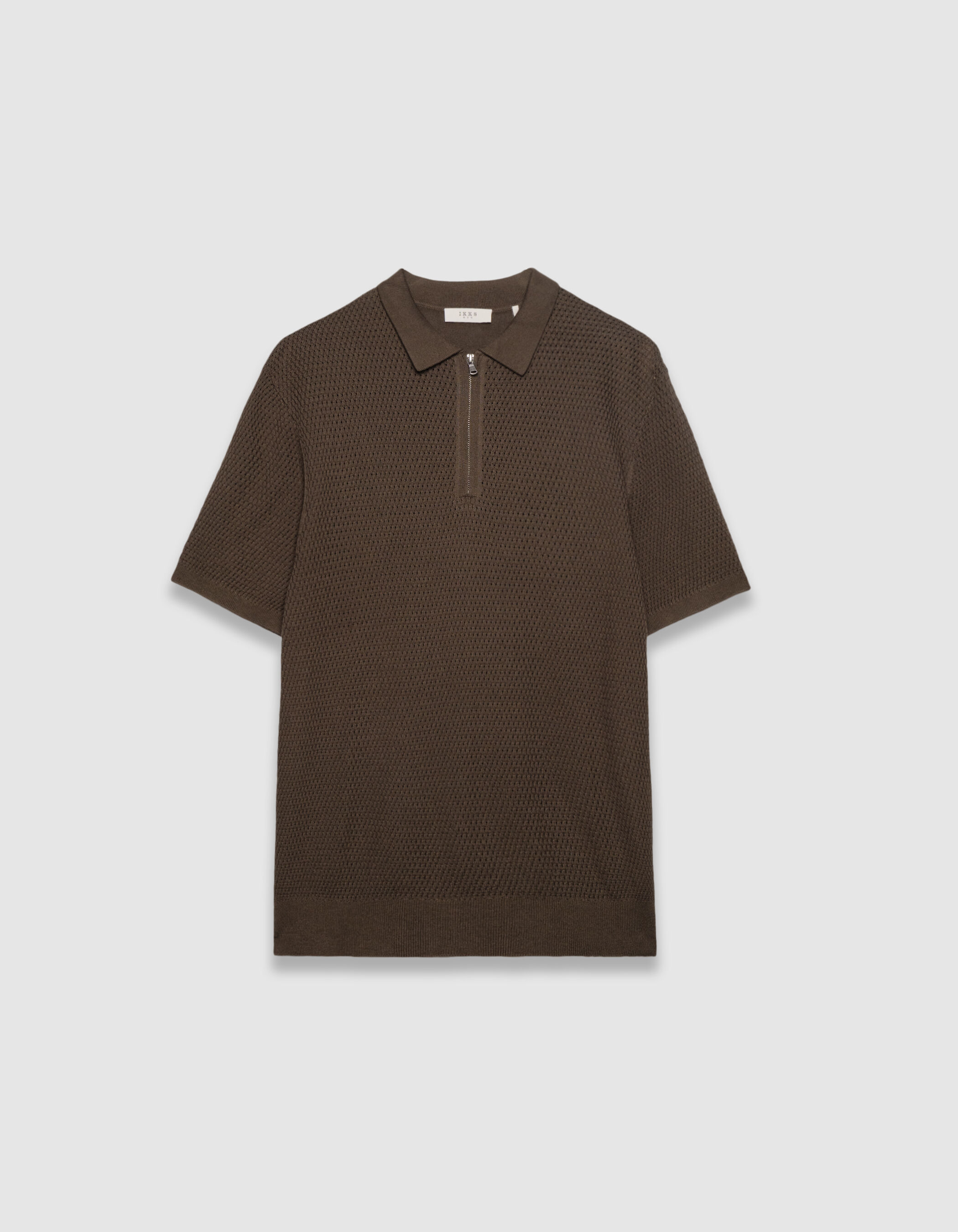 Polo manches courtes kaki tricot ajouré Homme