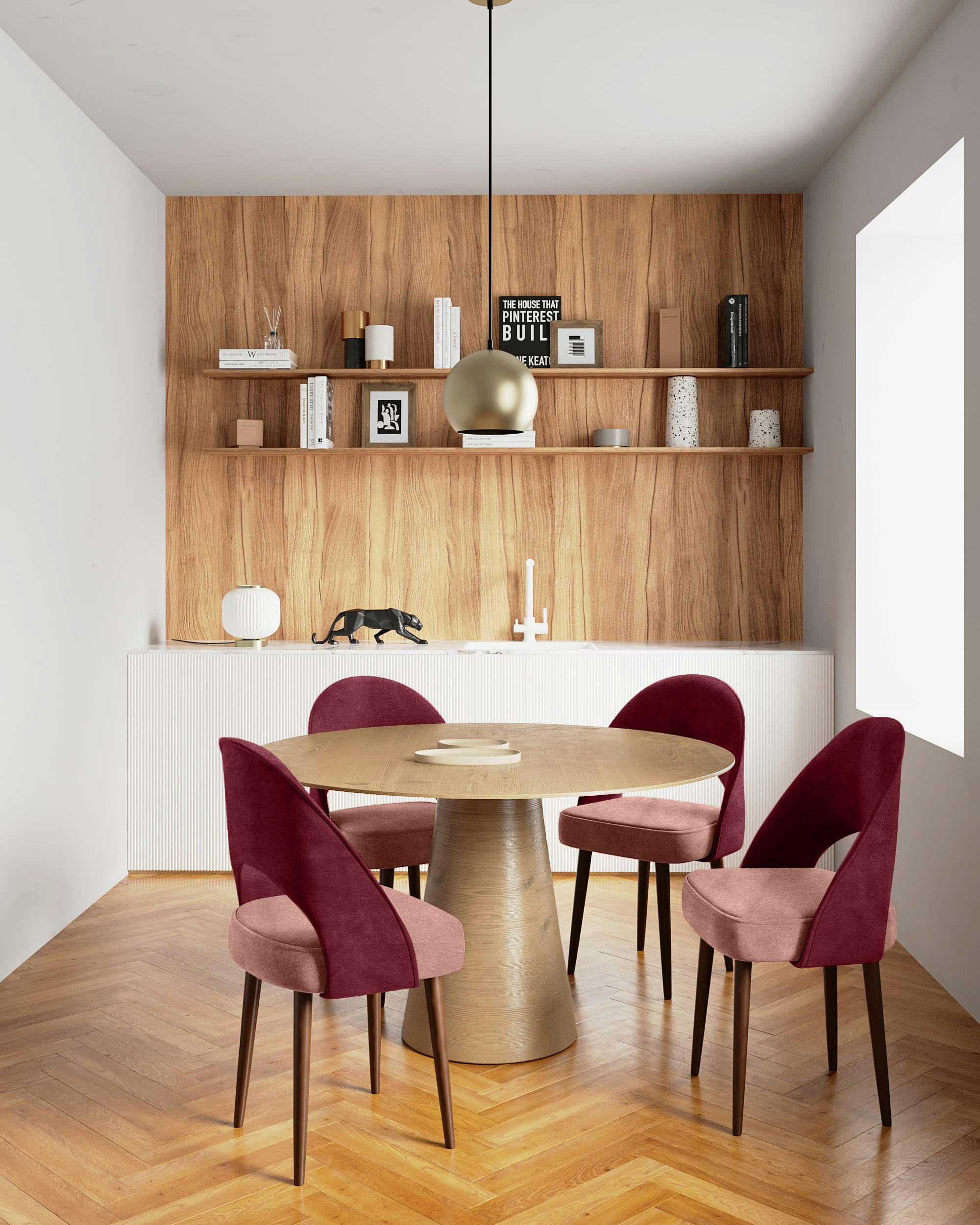 SAORI - Chaise en velours bicolore rouge et rose