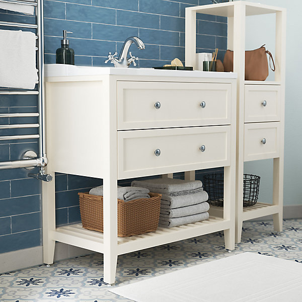 Colonne de salle de bains à poser 2 tiroirs et 2 niches blanc mat L.40 x H.120 x P.36 cm, GoodHome Perma
