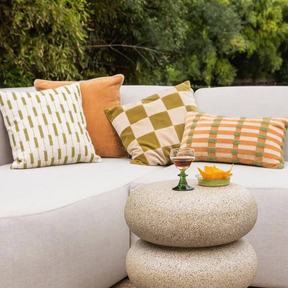 WOOOD Vola Kussens - Katoen - Groen/Oranje - 50x50x10 - Set van 4