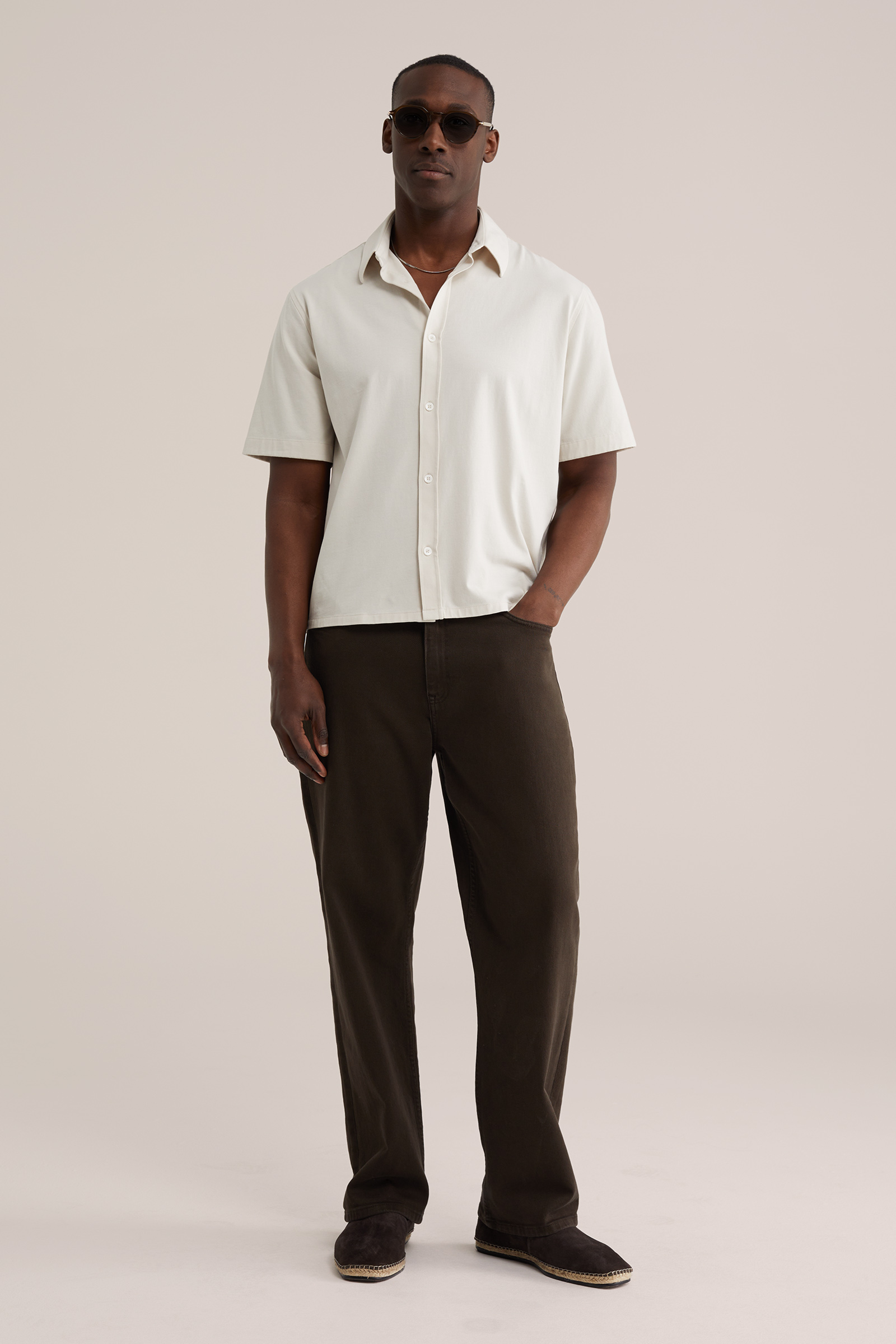 Heren regular fit jersey overhemd