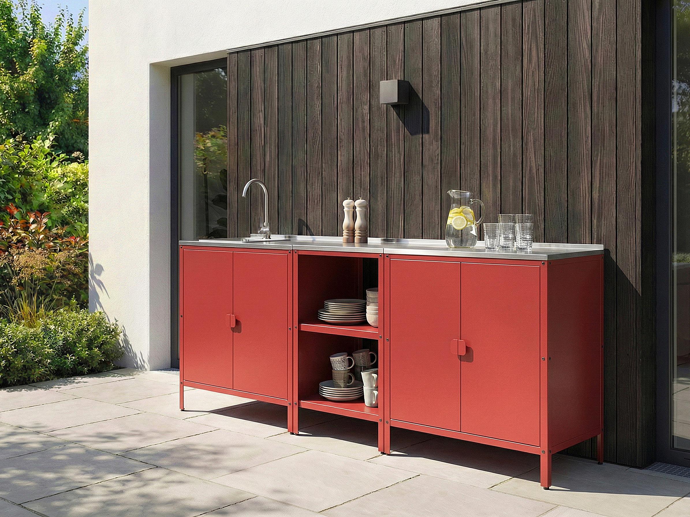 3 Piece Outdoor Kitchen Set with Sink VILAMA Metal Red