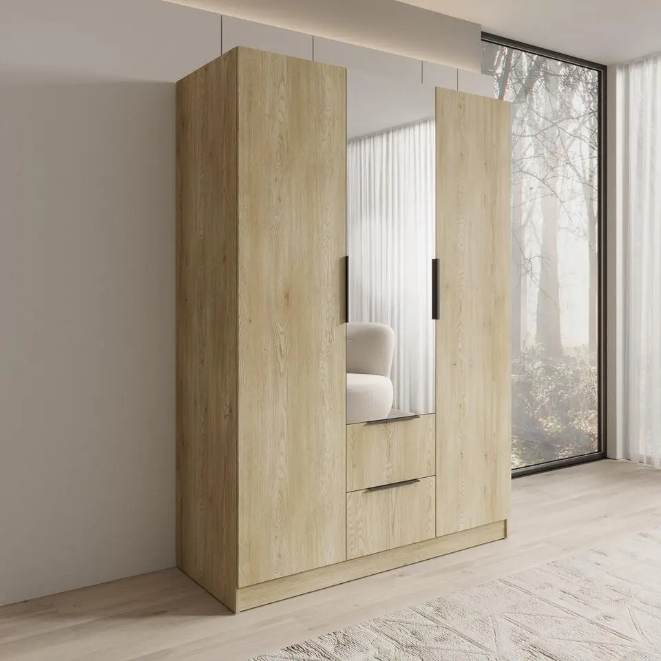 Meubella - Caliero - Kledingkast - Spiegel - Eikenpatroon 150x60x216cm