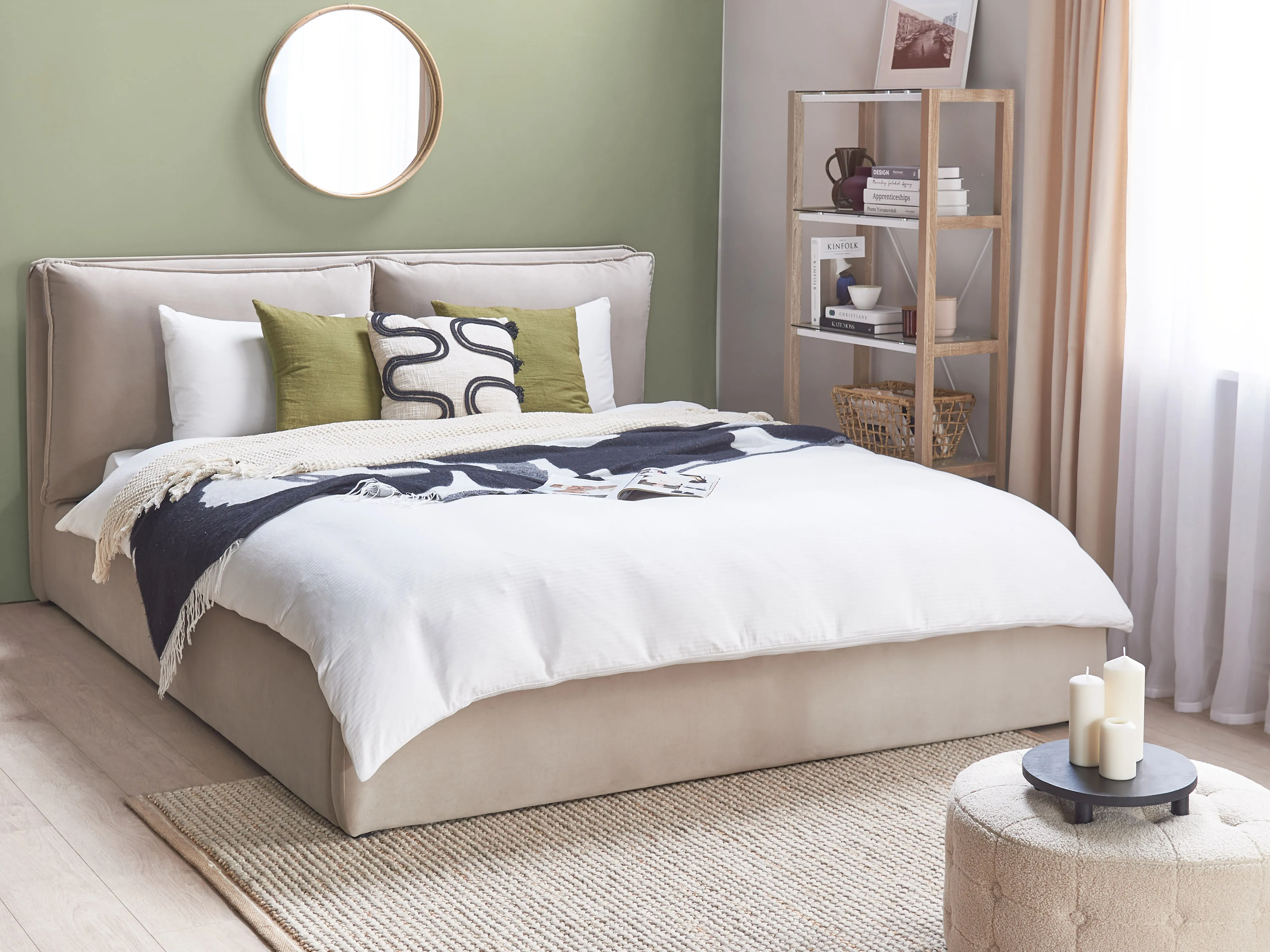 Ottoman Bed Velvet BAJONNA 180 x 200 cm (EU Super King) Beige