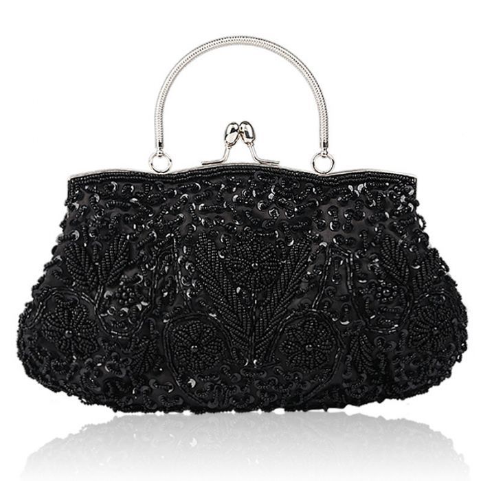 PEACH ACCESSORIES Vintage Beaded Clutch Bag With Handle