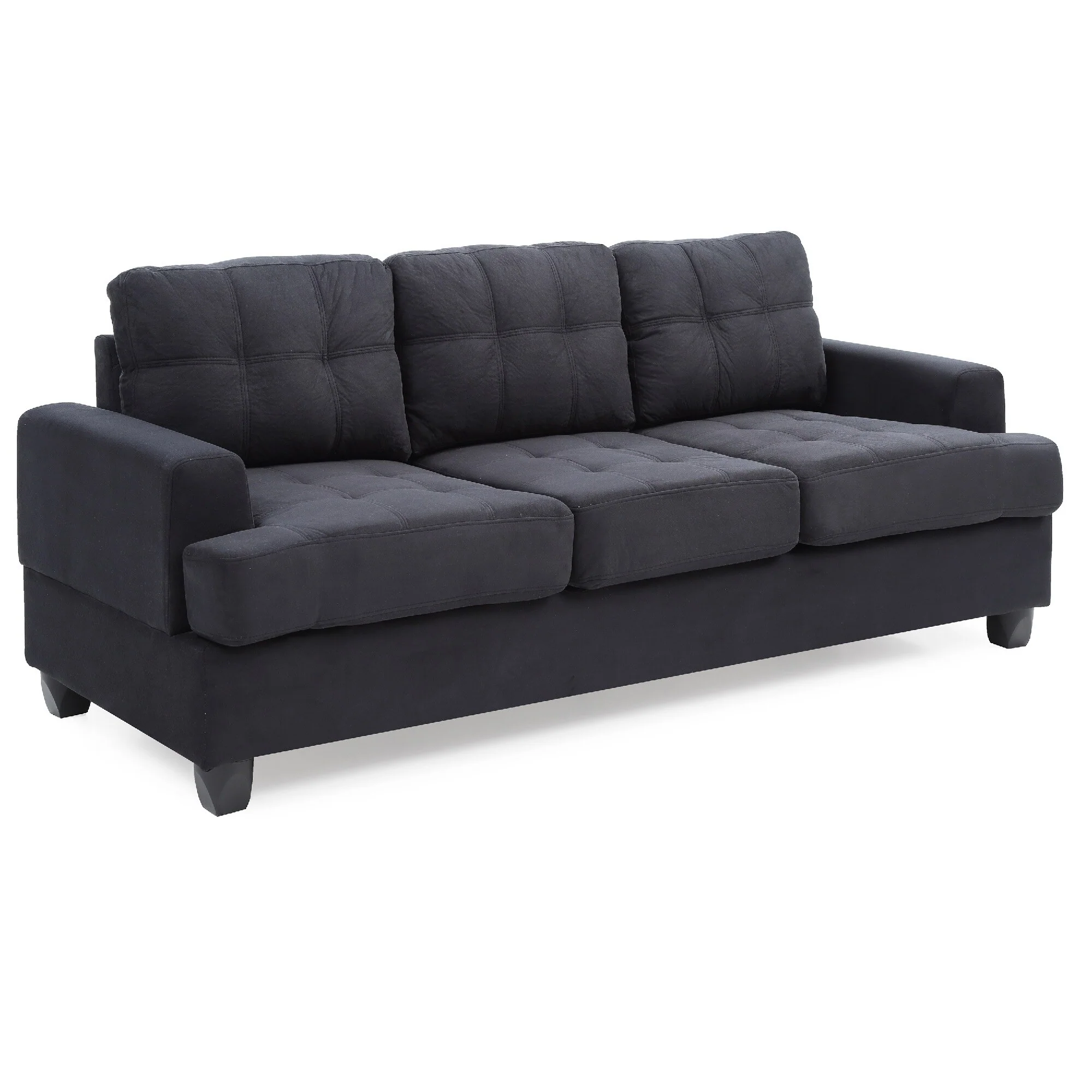 Tufted Microsuede Square Arm Straight Sofa - 79 - Black