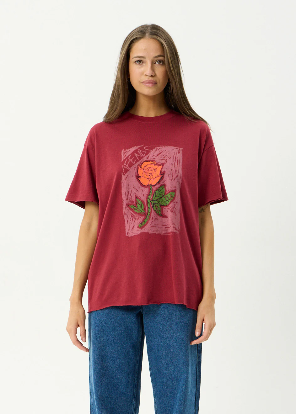 AFENDS Womens Single N Thorny - Oversized Tee - Burgundy