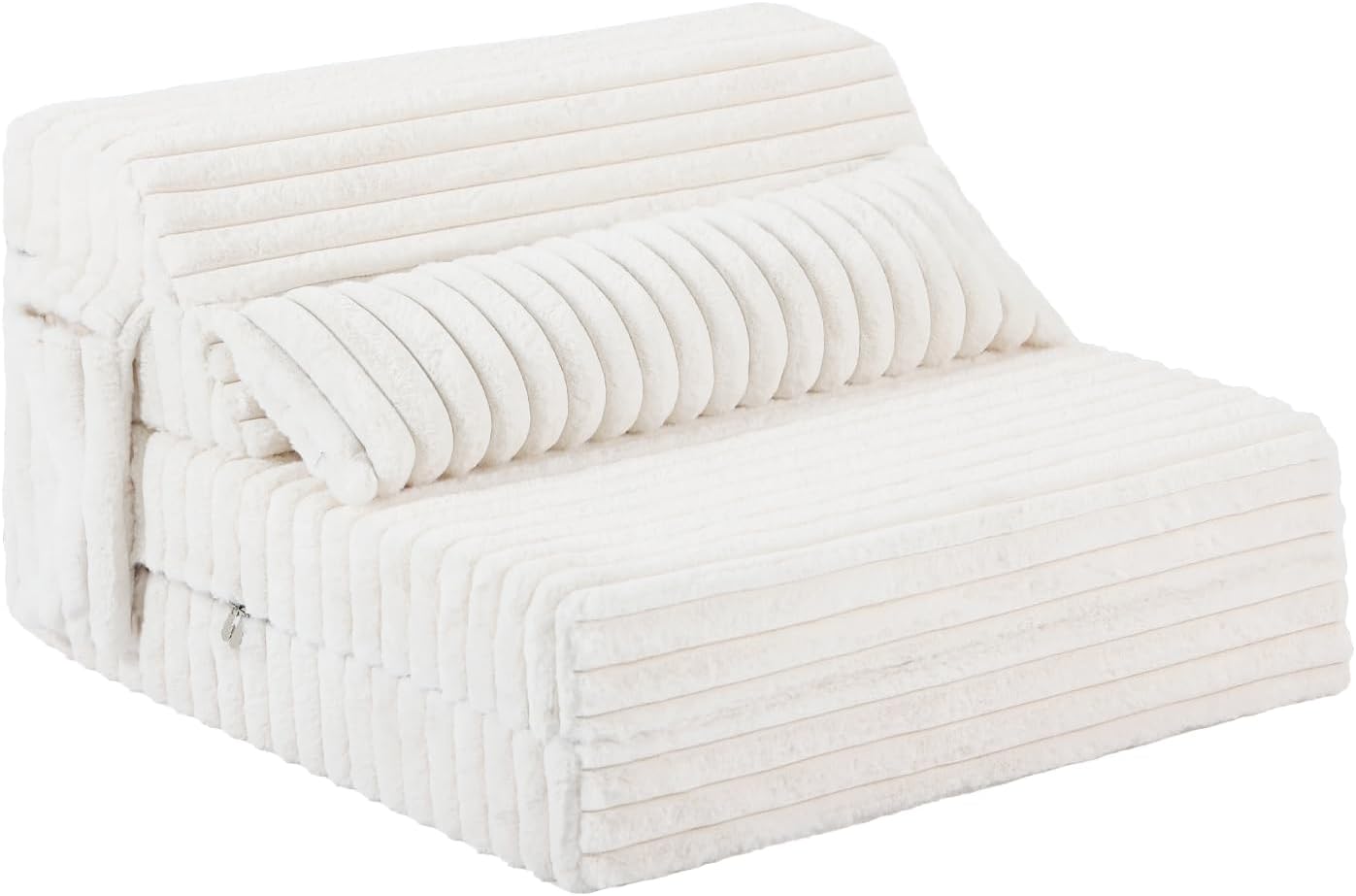Tiita Folding Sofa Bed Twin Size, Convertible Sleeper Chair Mattress with Pillow, Thick Corduroy Floor Mattress Couch Bed with Side Pocket, Guest Room, Dorm, Apartment, Beige
