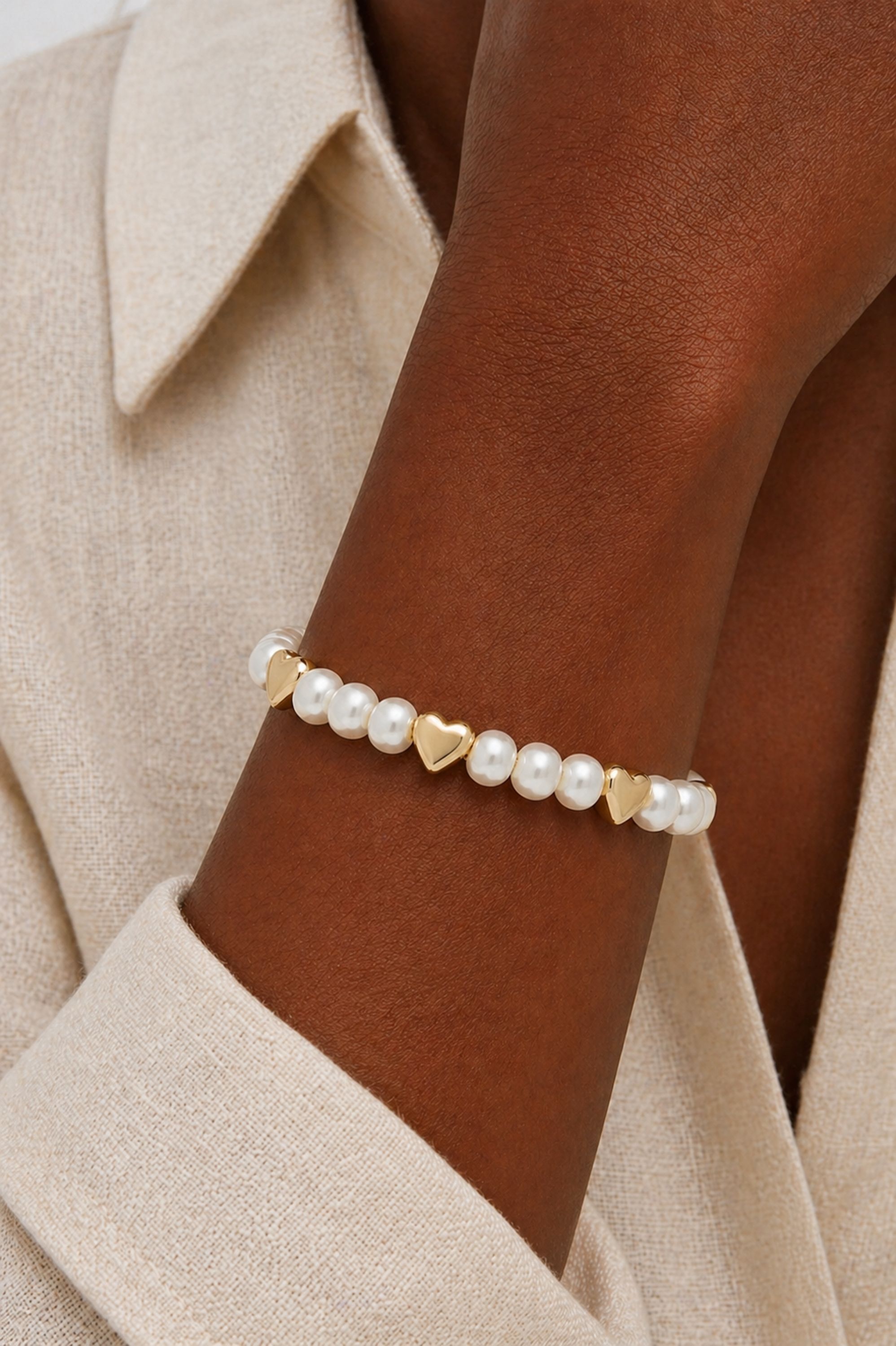 Jon Richard Gold Plated Pearl and Polished Heart Bracelet