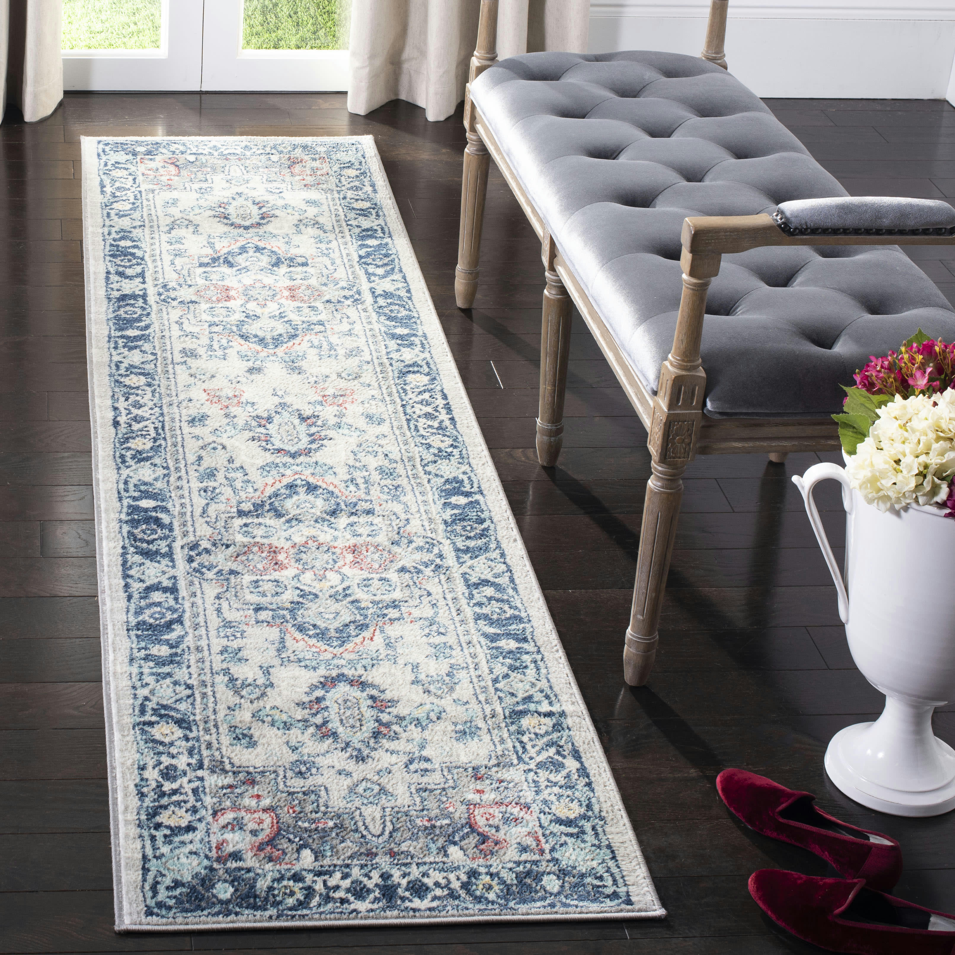 BRENTWOOD - Tapis de salon interieur en gris clair & bleu, 61 x 244 cm