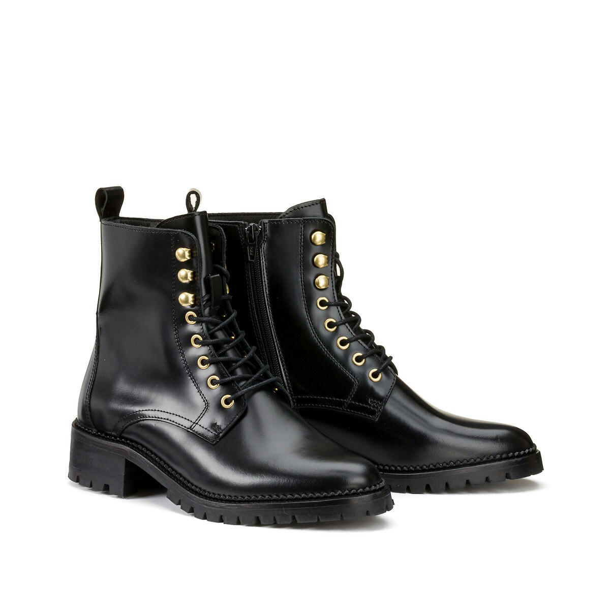 Boots en cuir talon plat pied large 38-45