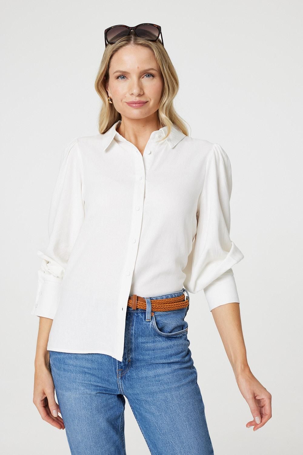 Izabel London Plain Puff Sleeve Button-Up Shirt