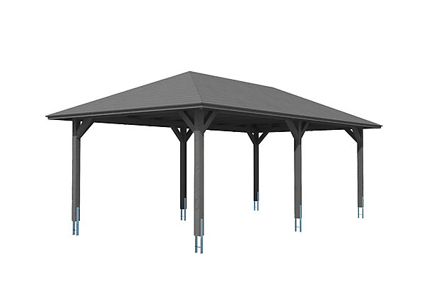 Carport SKAN HOLZ Taunus 439x786cm, bois lamellé-collé, traitement coloré gris ardoise