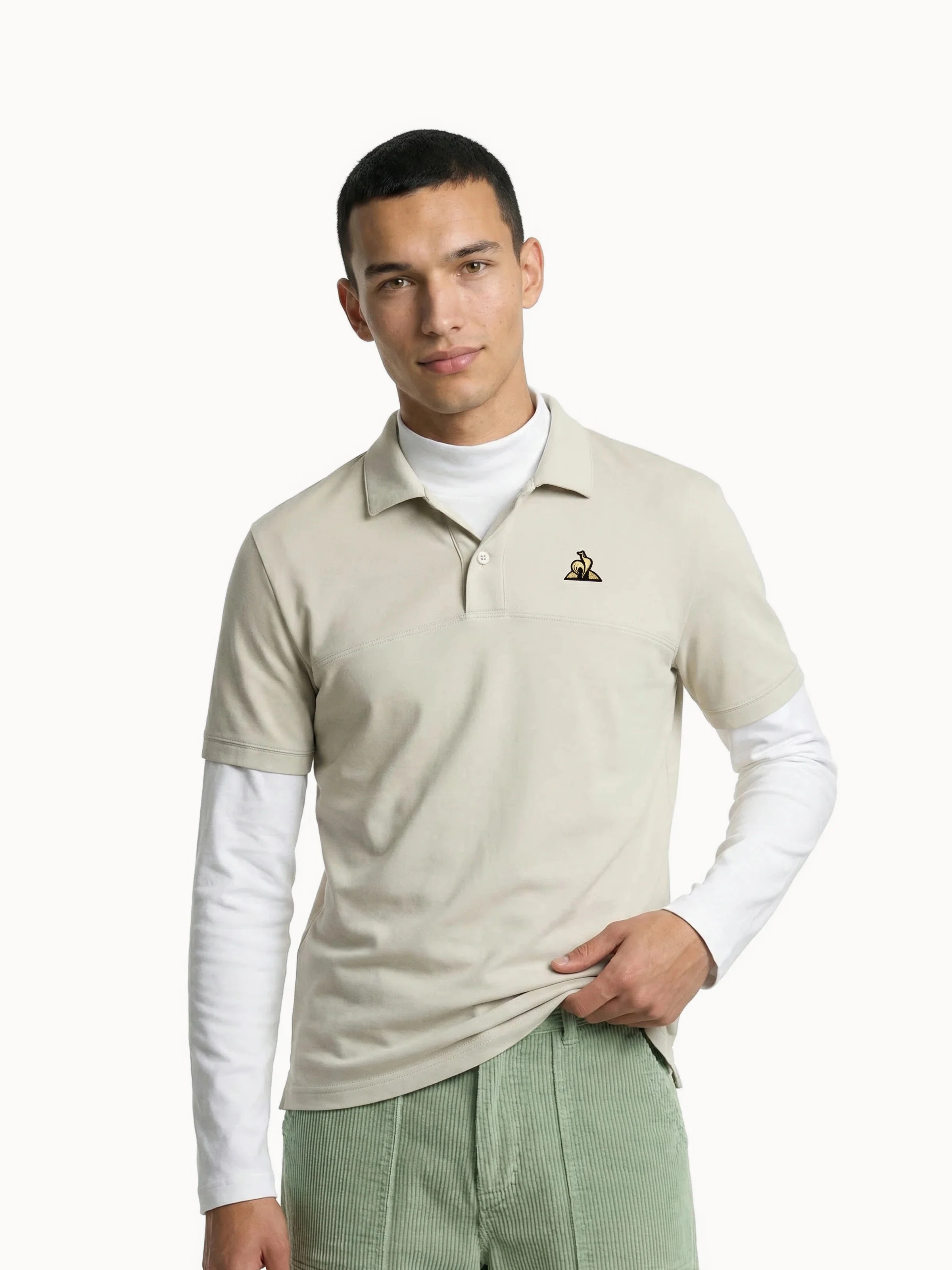 Polo Coq d'Or double face avec empiècements côtés texturés
