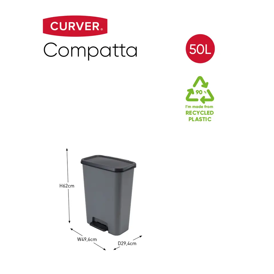 Curver Compatta Prullenbak 50L - Grijs/Zwart