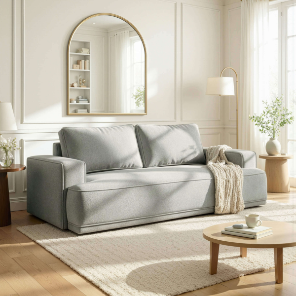 Sofa Rozkładana Kanapa z Funkcją Spania Dwuosobowa Do Salon Szara CAMELIA