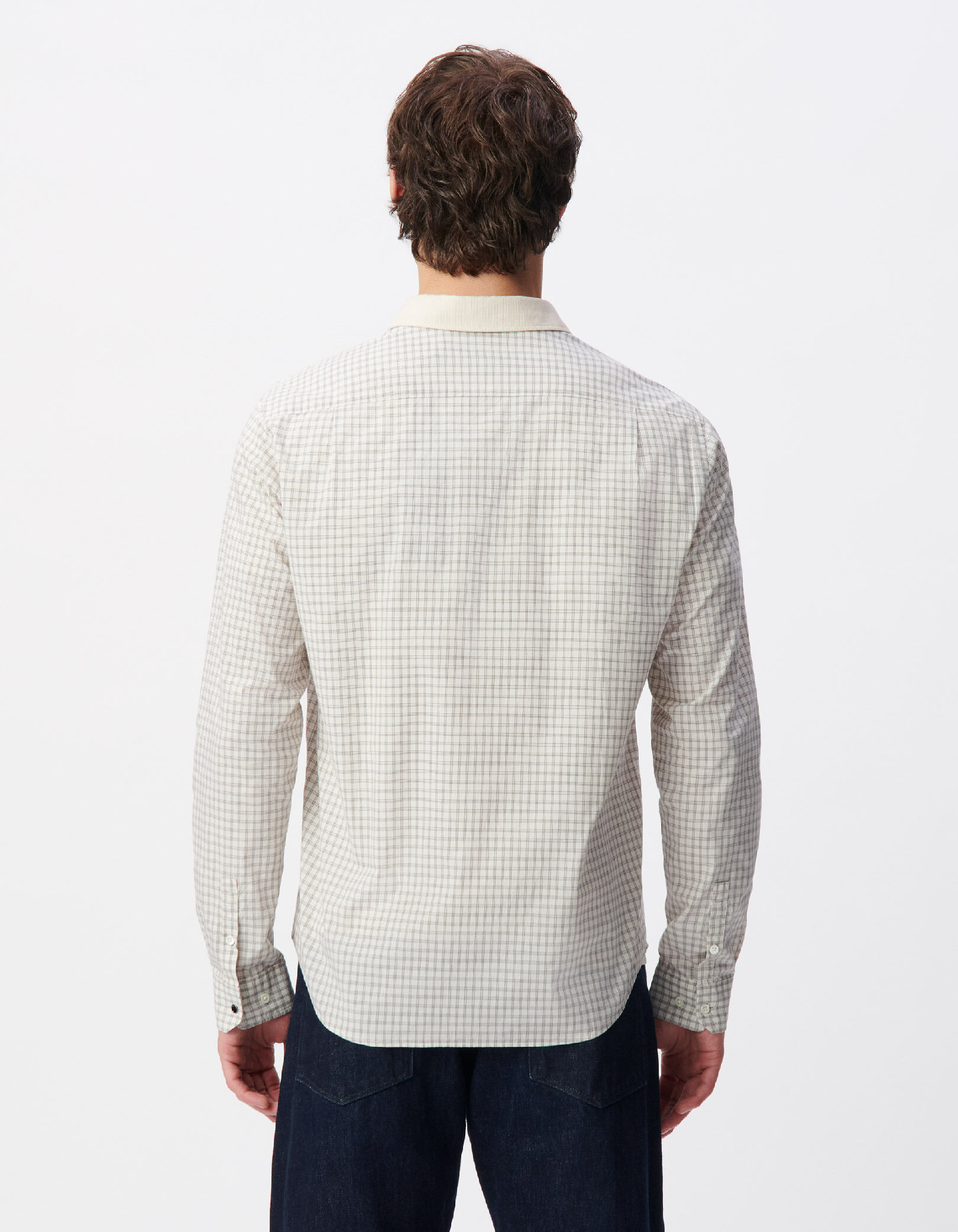 Chemise regular écrue coton bio motif carreaux Homme