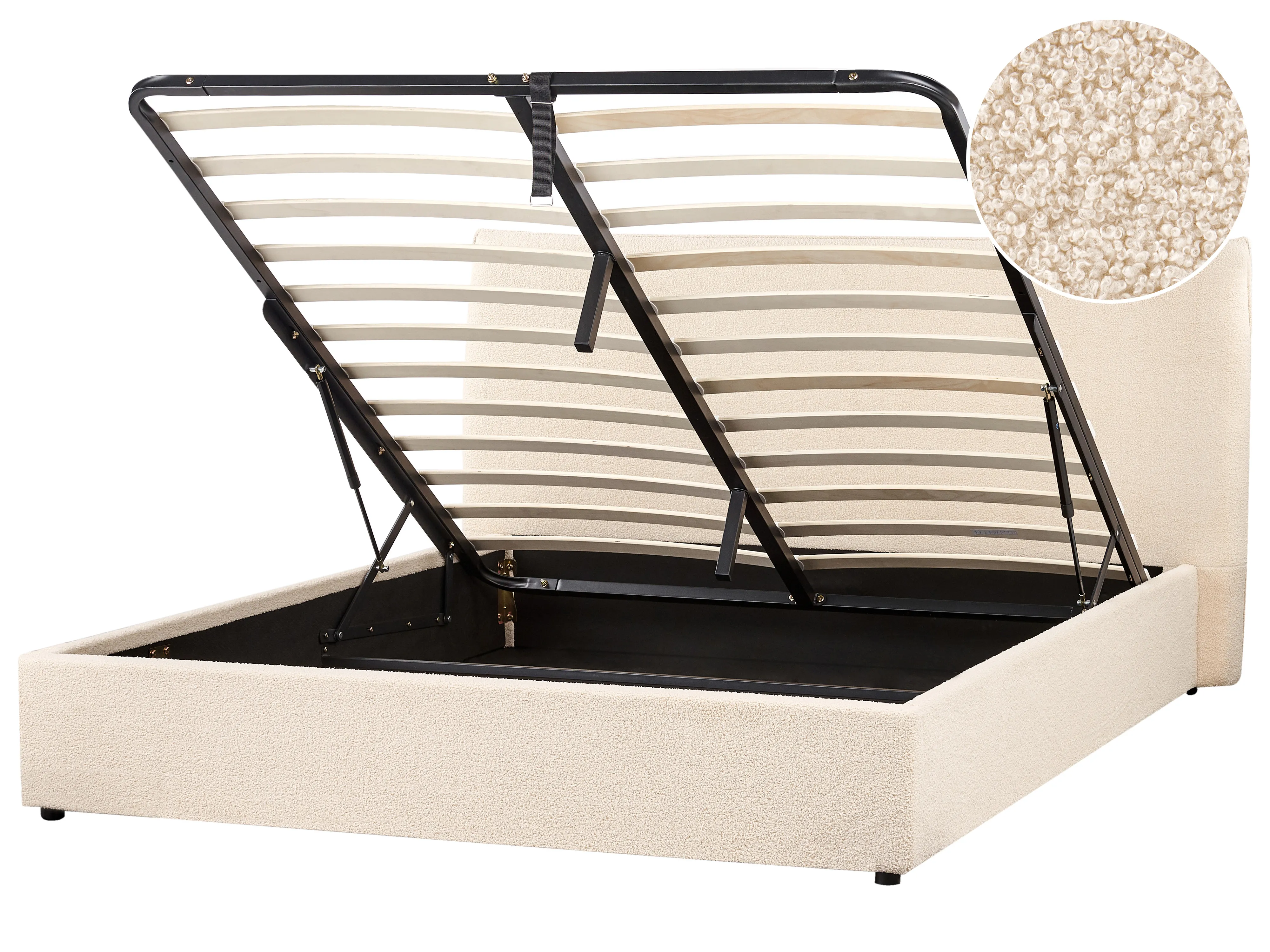 Ottoman Bed Boucle LAVAUR 160 x 200 cm (EU King Size) Beige