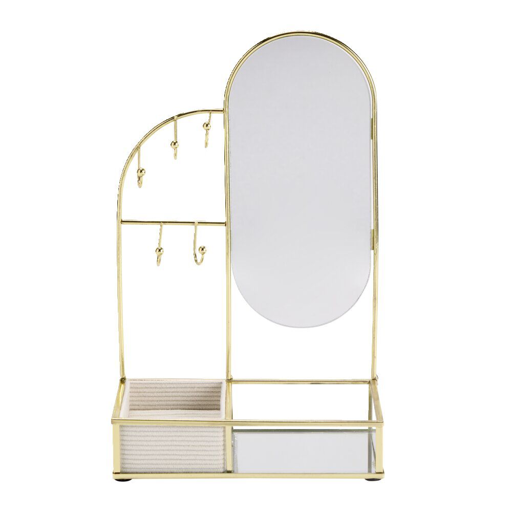 Porte-bijoux avec miroir et rangement métal jaune doré 18x10xH28,5cm