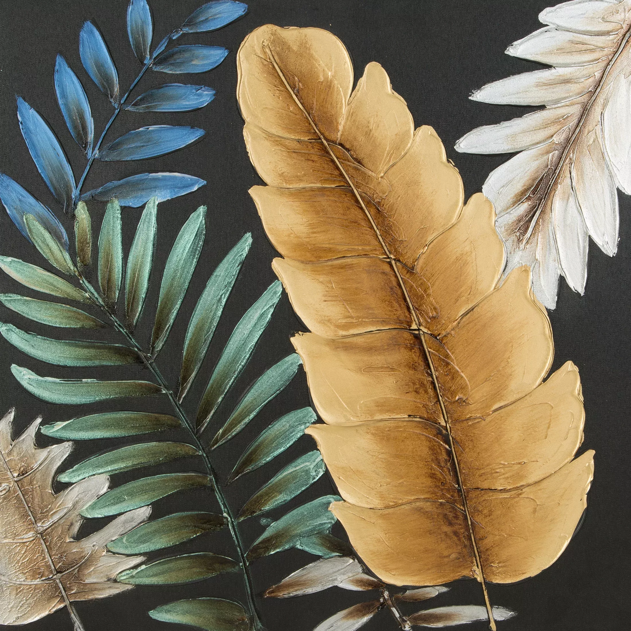 Obraz roślinny czarno, pomarańczowy ręcznie malowane na płótnie liście 60x60 cm LEAVES 1