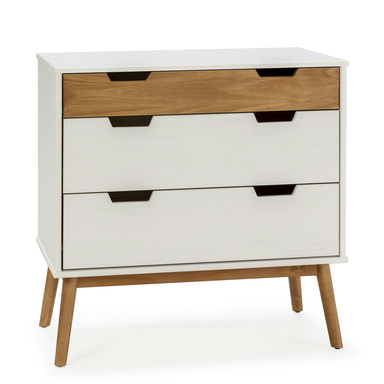 BAKU - Commode 3 tiroirs couleur blanc/bois, 80 cm longueur
